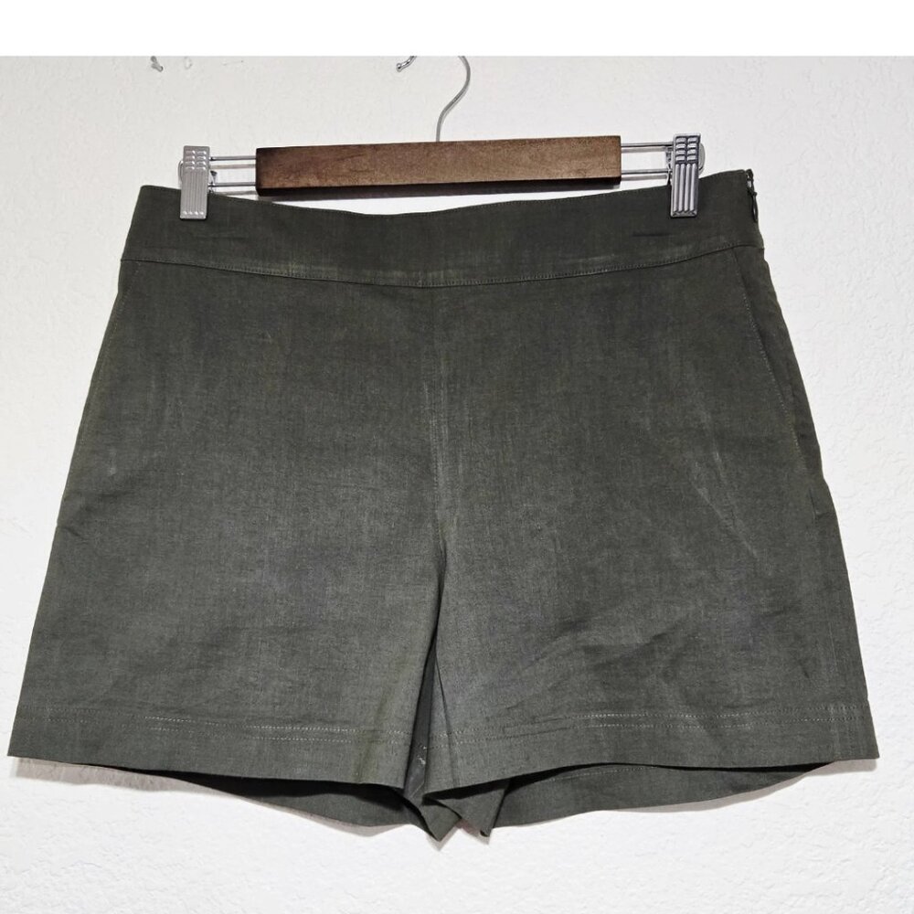 Theory Mini Utility Shorts Fern Green Pockets Linen Blend